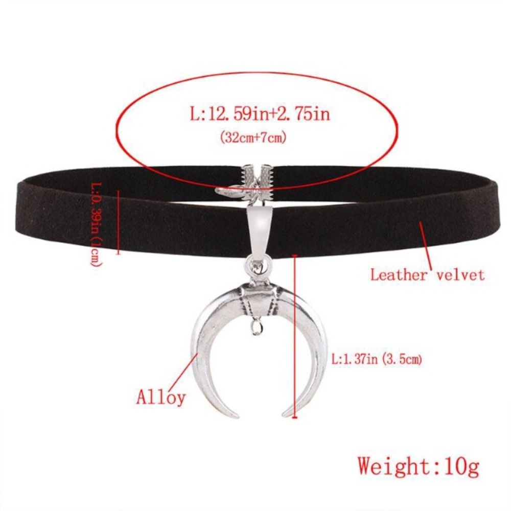 Black Suede Choker with Silver Mystic Moon - Picture 5 of 7